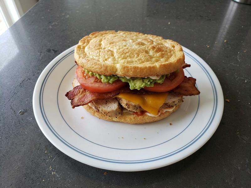 Bacon, Avocado, and Chicken Sandwich on Keto Cloud Bread