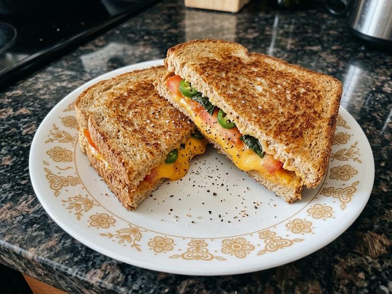 Grilled Cheese with Tomato, Peppers and Basil