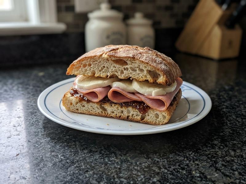 Ham, Mozzarella, and Fig Sandwich on Ciabatta