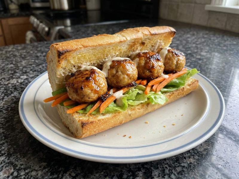 Sugar Glazed Chicken Meatball Sandwich on French Bread