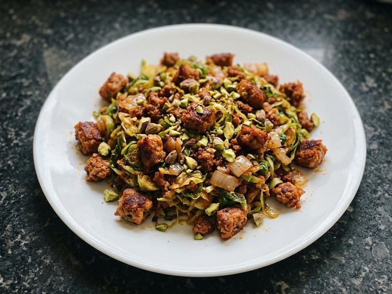 Shredded Brussels Sprouts with Chorizo and Paprika