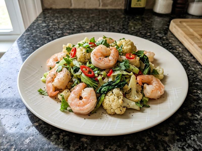 Shrimp with Cauliflower and Bok Choy