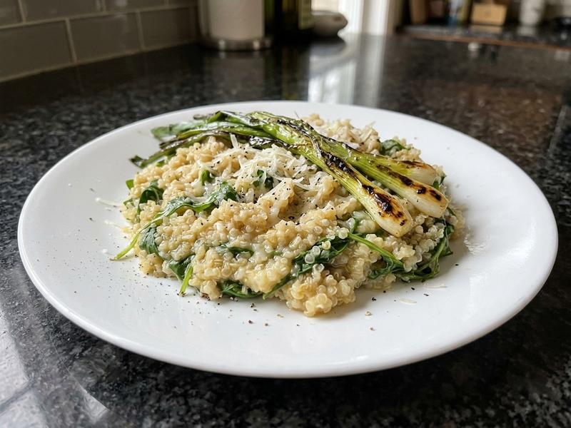 Quinoa Risotto with Grilled Scallions and Arugula