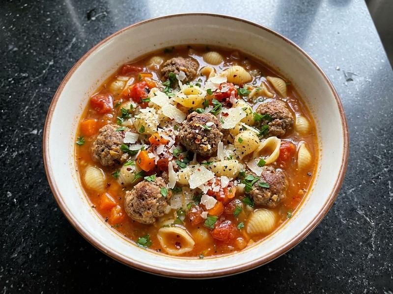 Italian Polpetti Soup with Pasta