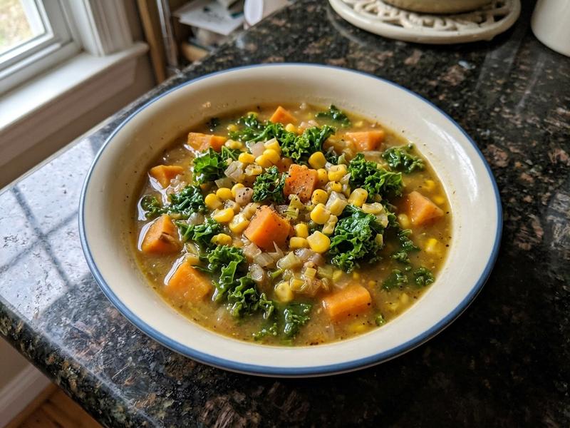 Sweet Potato, Kale & Corn Chowder