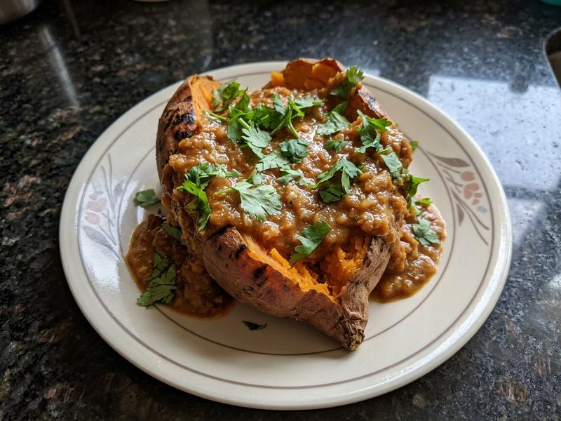 Baked Sweet Potato with West African-Style Peanut Sauce