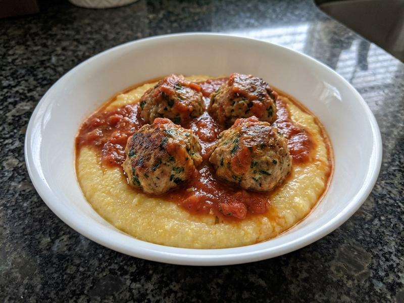 Baked Turkey Meatballs with Polenta and Marinara