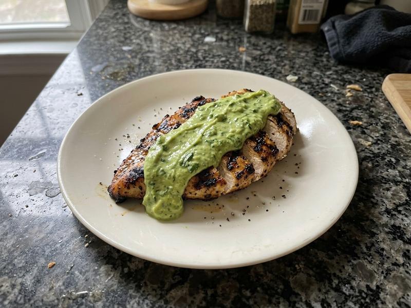 Grilled Chicken with Avocado Cilantro Yogurt Sauce