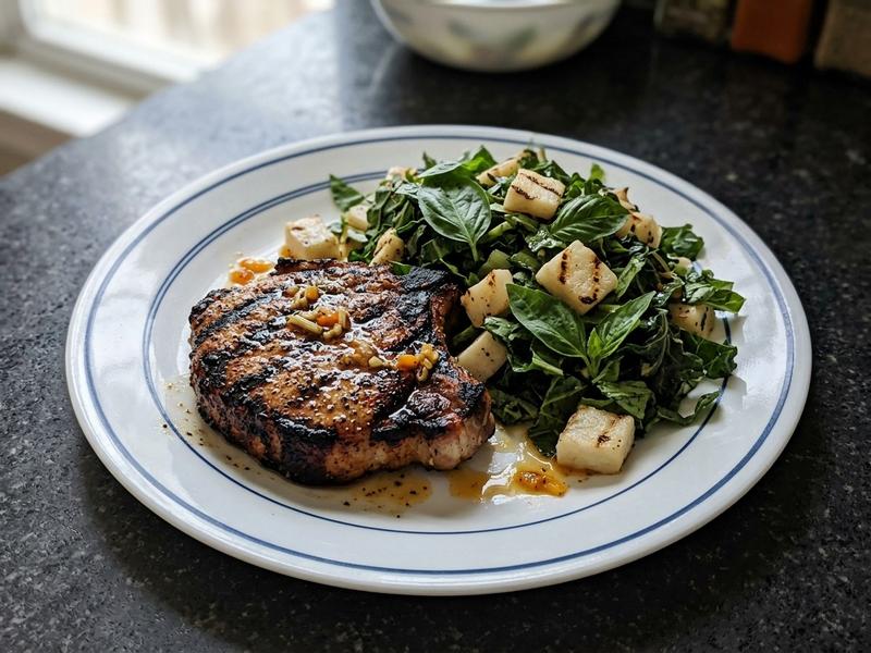 Habanero-Marinated Pork Chops with Mustard Greens Slaw