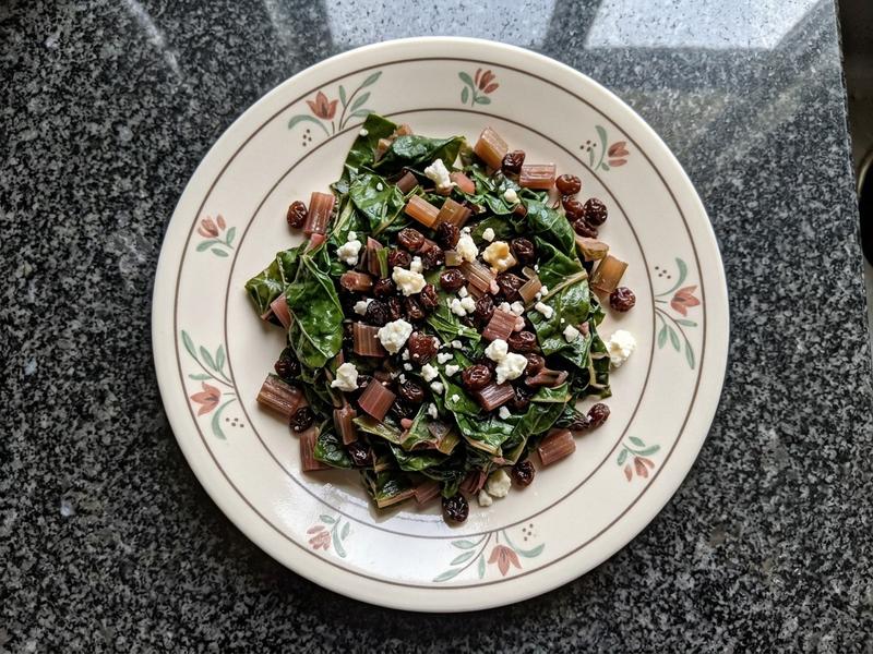 Braised Swiss Chard with Currants and Feta