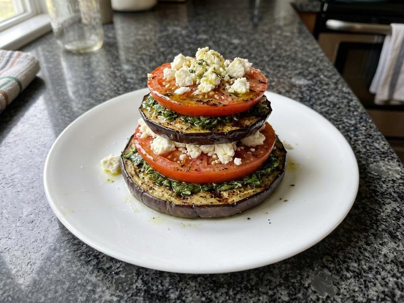 Grilled Eggplant Stacks with Tomato and Feta