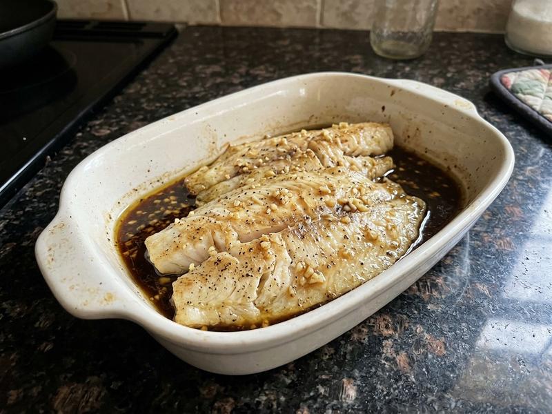 Baked Flounder Fillets in Lemon-Soy Vinaigrette