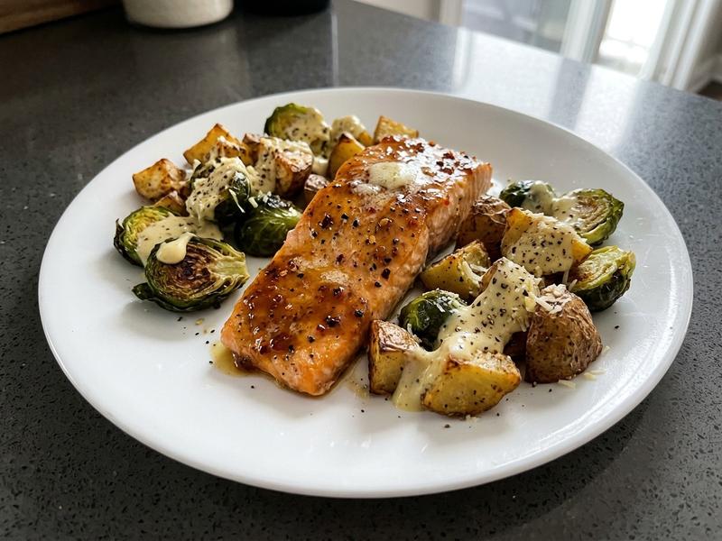 Sheet Pan Honey Mustard Salmon with Caesar Potatoes