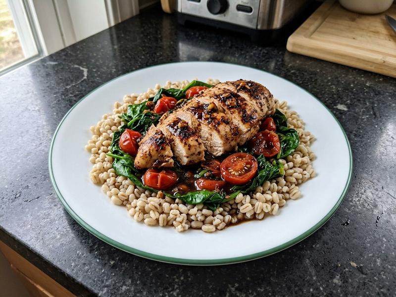 Balsamic Chicken with Baby Spinach and Barley