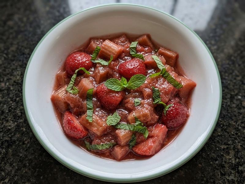 Rhubarb and Strawberry Compote with Fresh Mint