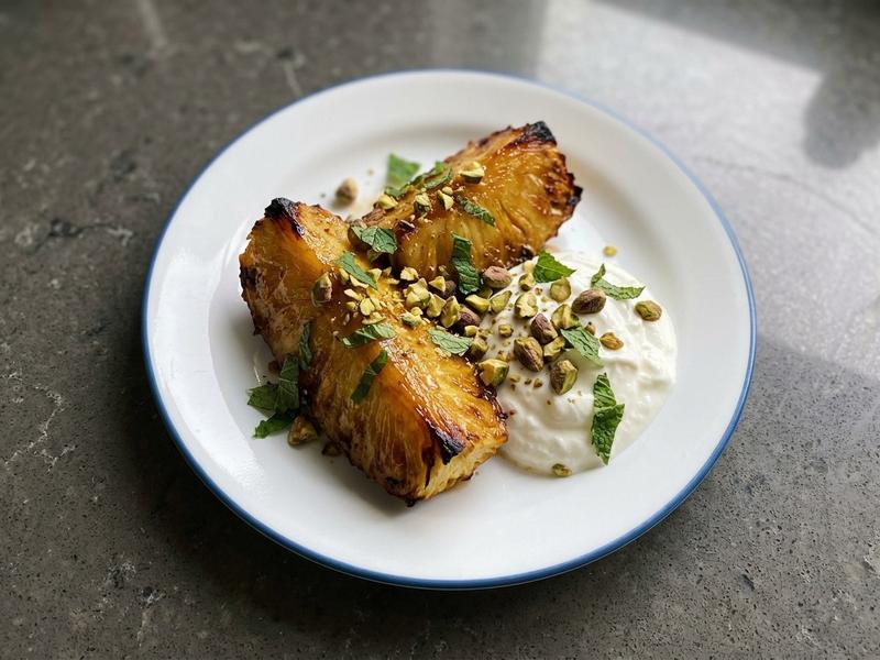 Roasted Pineapple with Honey and Pistachios