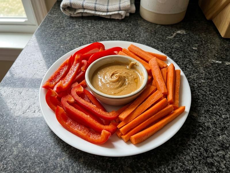 Red Bell Pepper, Carrots, and Peanut Butter
