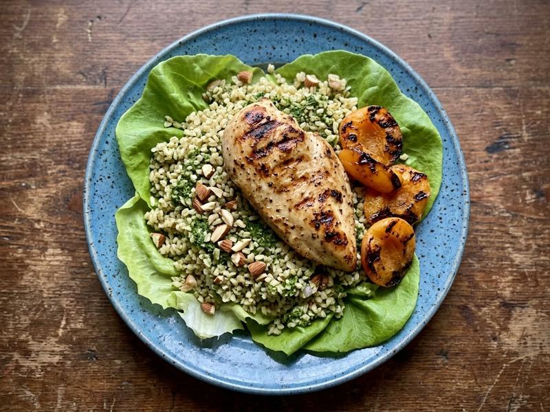 Bulgur Salad with Grilled Chicken and Parsley Pesto