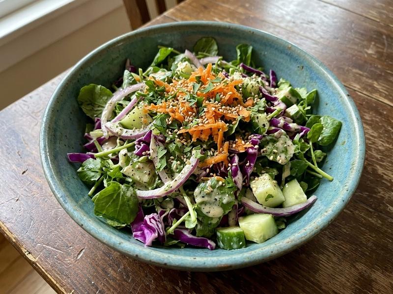 Leafy Green and Vegetable Salad With Lemon-Tahini Dressing