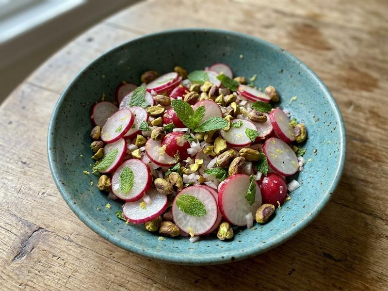 Radish Salad with Mint and Pistachios