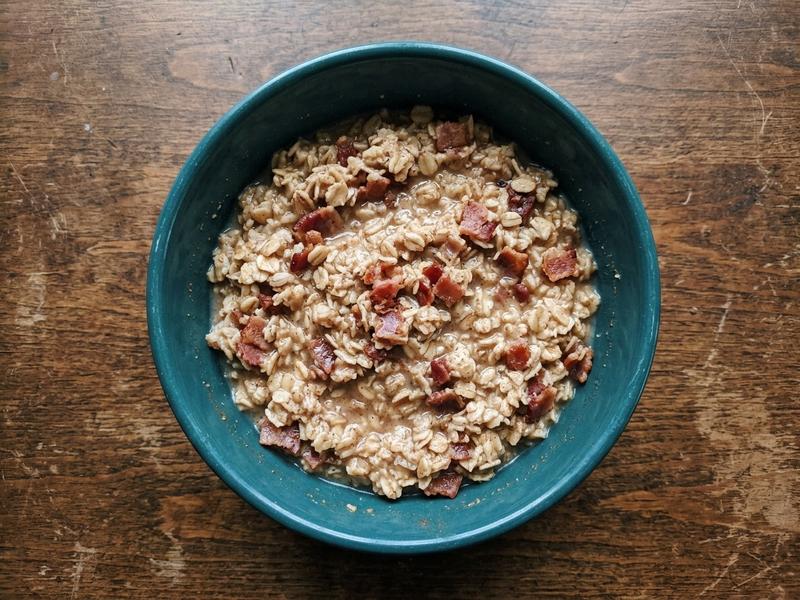 Oatmeal with Maple Syrup, Almond Milk, and Bacon