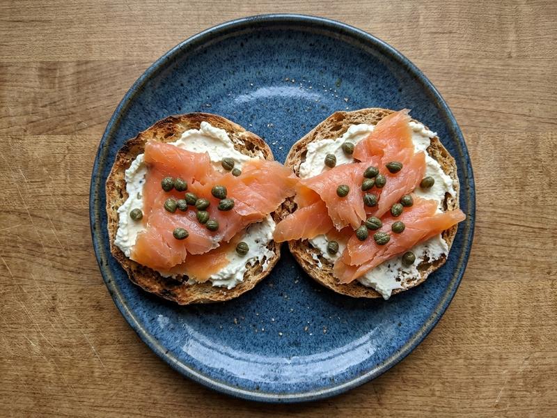 Cream Cheese, Lox, and Capers English Muffin