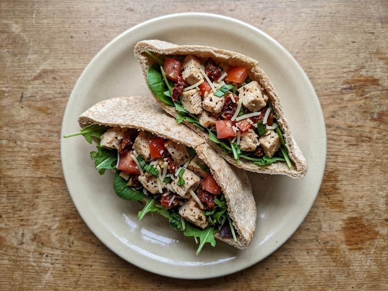 Chicken Pitas with Sun-Dried Tomato Vinaigrette