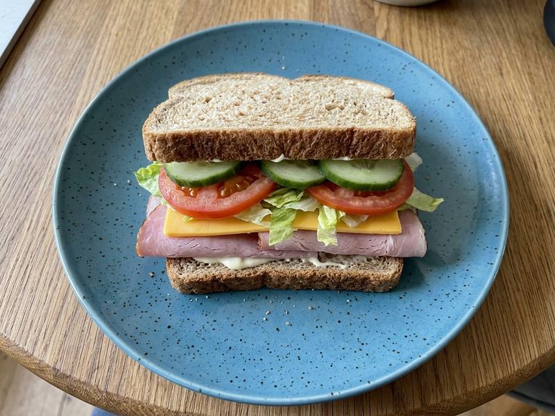 Cucumber, Tomato, Ham, and Cheese Sandwich