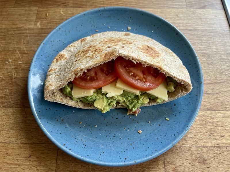Toasted Pita with Gouda, Avocado, and Tomato