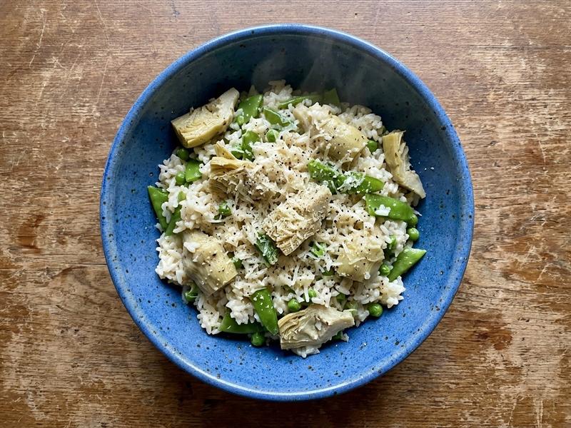 Parmesan Artichoke and Pea Rice