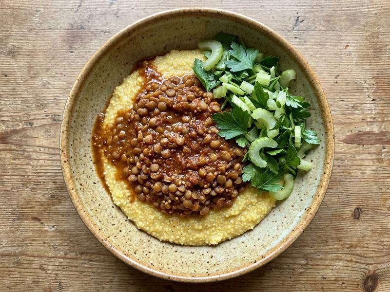 Vegan BBQ Lentils with Millet Polenta
