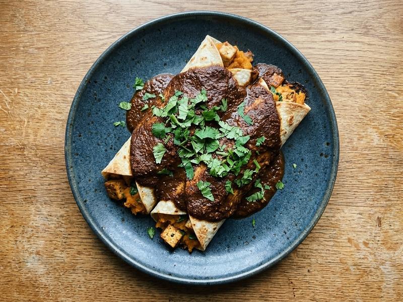 Sweet Potato & Tofu Mole Enchiladas