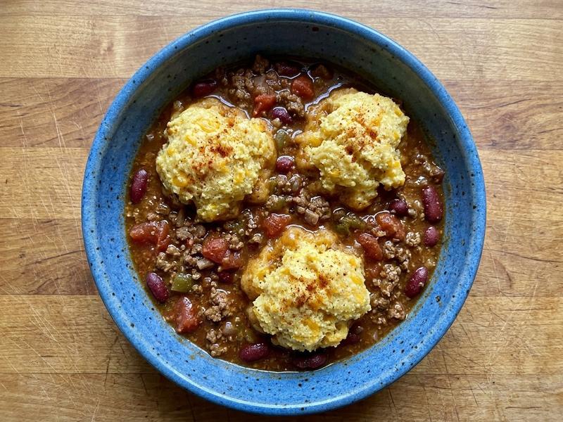 Chili with Cornbread Dumplings
