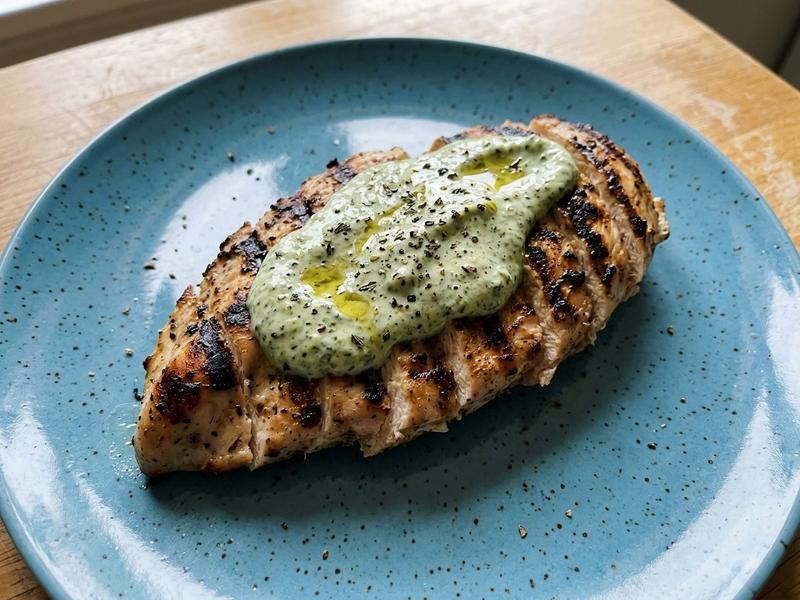 Grilled Chicken with Basil Pesto Yogurt Sauce