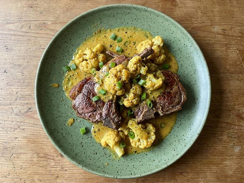 Indian Lamb Chops wih Curried Cauliflower