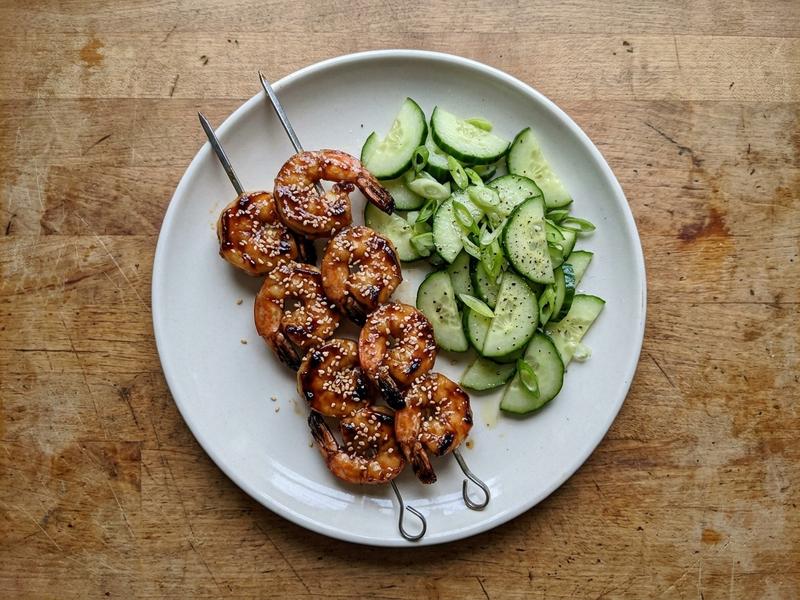 Hoisin-Glazed Shrimp Skewers with Cucumber Salad