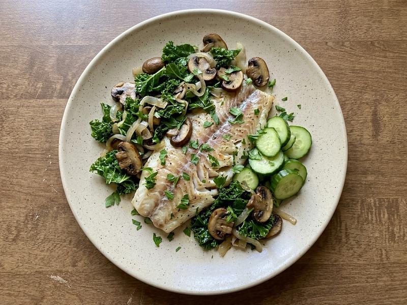 Cod with Wilted Kale & Mushrooms