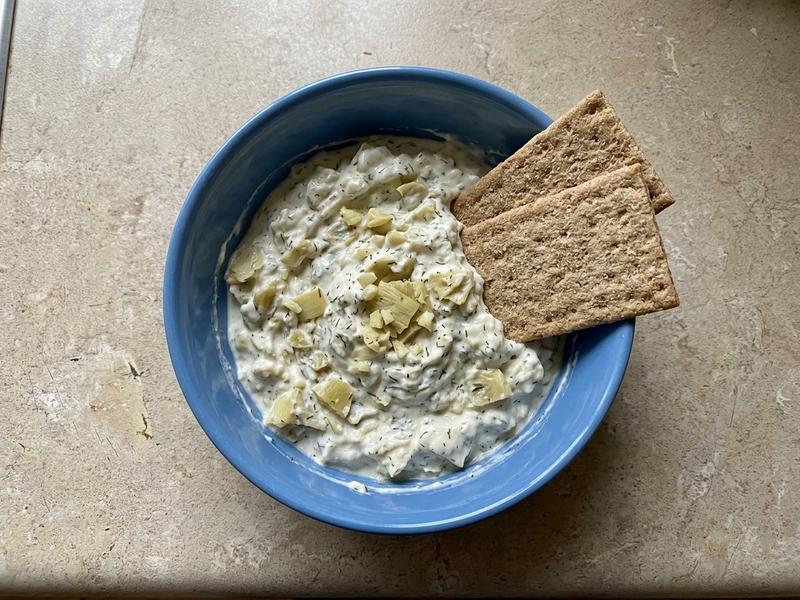 Yogurt Artichoke Dip with Rye Crisps