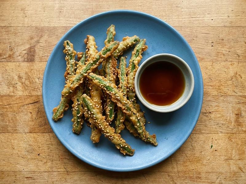 Sesame Tempura Green Beans with Soy Dipping Sauce