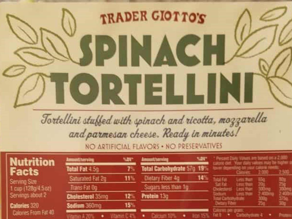 Trader Giotto's Spinach Tortellini Nutrition Facts Eat This Much