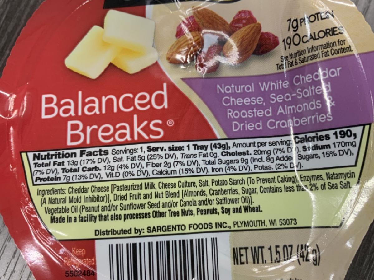 Natural White Cheddar Cheese , SeaSalted Roasted Almonds & Dried