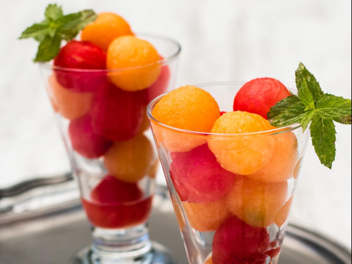 Watermelon and Cantaloupe Wedges with LimeMint Syrup Recipe and